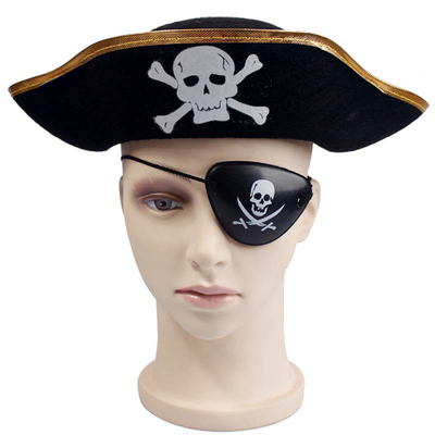 Decorative Black Halloween Pirate Hat , Unique Funky Festival Hats Skull Patterned