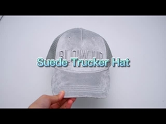 Gray Suede Trucker Hat 3d Embroidered  5 Panel Mesh Cap