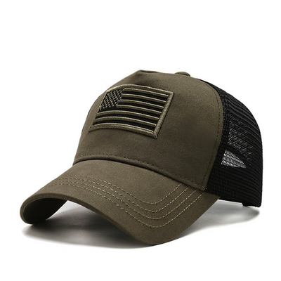 Army Green Cotton Baseball Hat 3D Embroidered Curved Double Row Plastic Back Closure Trucker Cap