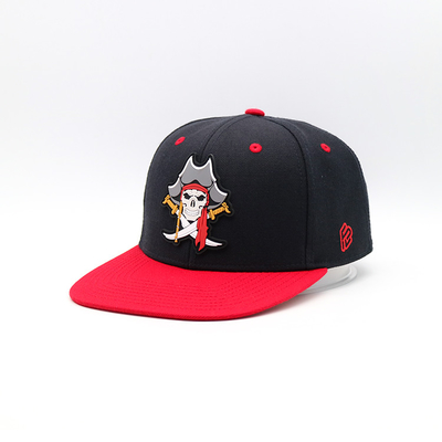 Hip Pop Flat Brim Snapback Hat 3D Embroidered Black And Red
