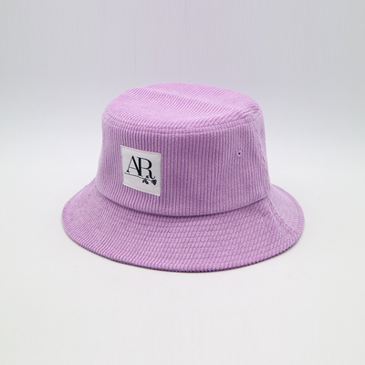 Purple Fisherman Bucket Hat Woven Patch 100% Corduroy Women'S Cap