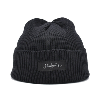 Unisex 54cm Embroidered Winter Hats Blank Custom Label Cuffed Plain Knitted Beanie