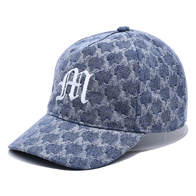 4 Eyelet Washed Cotton Denim Baseball Cap With Embroidered Logo