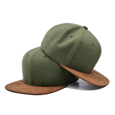 Two Tone Army Green Melton Wool Snapback Hat With Suede Brim