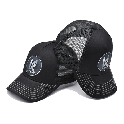 Black Mesh 5 Panel Trucker Cap Custom Sublimation Patch Logo Mens Trucker Hats