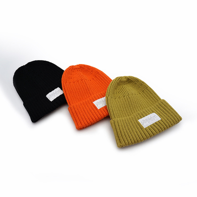 Knit Cuffed Acrylic Slouchy Beanie Streetwear Private Woven Label Fisherman Skull Hats Winter