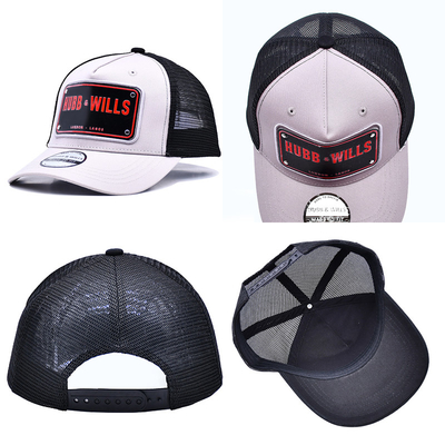 Structured 5 Panel Trucker Cap Embroidered Debossed Metal Badge Eyelets