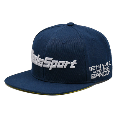 Navy Blue Acrylic Six Panel Flat Cap Customized Logo 3D Embroidered Snapback Cap