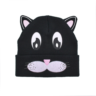 Winter Polyester Fabric Style Knit Cat Ear Hat Cute Beanie Hats Warm Slouchy Hat