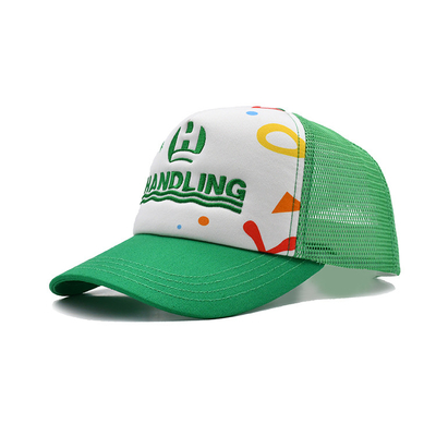 Screen Printing Affixed Patch 5 Panel Trucker Cap Cotton Polyester Custom Fabric Flat Curve