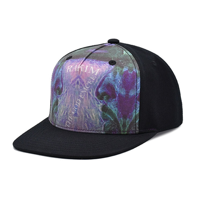 Wholesale fashion flat brim allover sublimation printed 5 panel custom snapback caps and hats