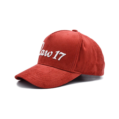 Corduroy Fabric 5 Panel Structured Sports Baseball Cap Snap Back Hats With 3D Puff Embroidery