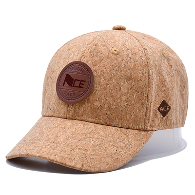 Curved Six-Panel Wood Grain Leather Baseball Cap With Adjustable Strap