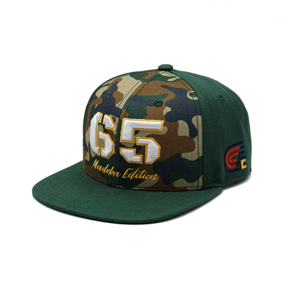 Breathable Plastic Snapback Hats with Structured Flat Brim And Custom Embroidery Logo Camo Color