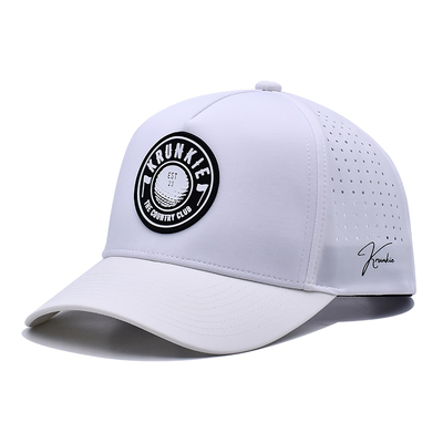 OEM Custom 5 Panel Rubber Pvc Logo Laser Cut Hole Perforated Sport Performance Dad Hat,White Waterproof Resistant UV Baseball Cap
