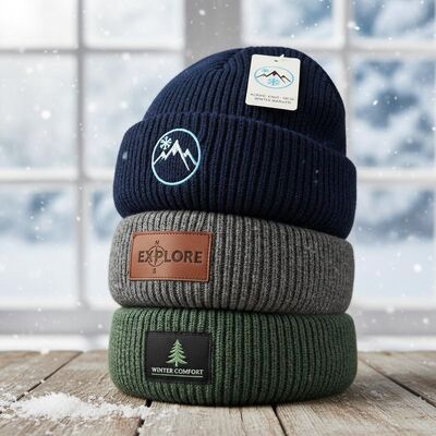 Custom Logo Knit Beanie Hats with Acrylic Material and 58cm Circumference for Winter Warmth