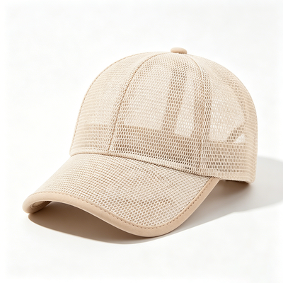 High Profile 6 Panel Baseball Cap Beige Hand Wash Care Breathable Fabric Keeps Head Cool During Physical Activities
