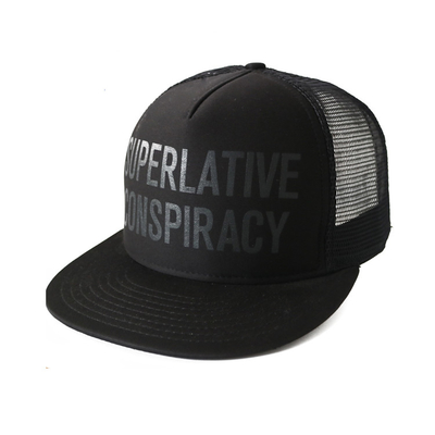 Screen Printed Mesh Snapback Hats , Mens Black Snapback Hats Adult Size