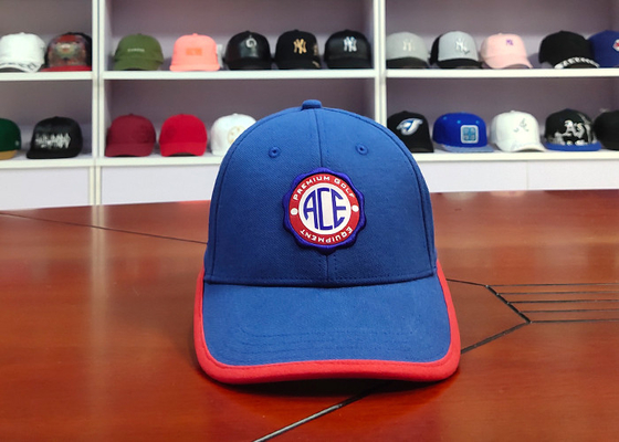 New Design Blue and red 6panel custom embroidery patches logo sports hats caps