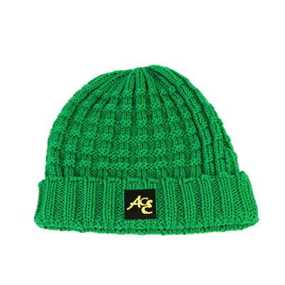 High Quality ACE Factory Price ODM OEM Solid Green Color Unisex Adjustable Custom Logo Beanies Knitted Cap