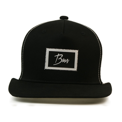 High quality Customized black and white mesh 6panel embroidery logo snapback trucker Hats Caps