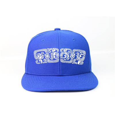 Blue Snapback Cap Hat Adjustable 7 Holes Plastic Back Closure Silk Print On Panels