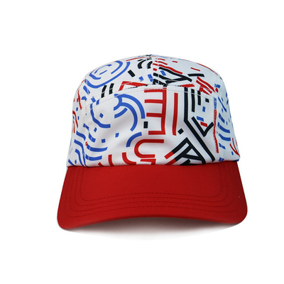 High Quality 5 Panel Caps sublimation pattern camper cap with polyester with nylon webbing plastic buckle