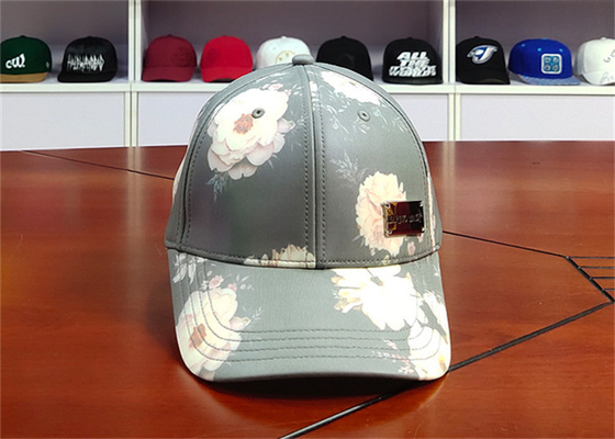 ACE BSCI Flower Pattern with Metal Deboss Logo Patch Sublimation Metal Back Closure Custom Baseball Cap