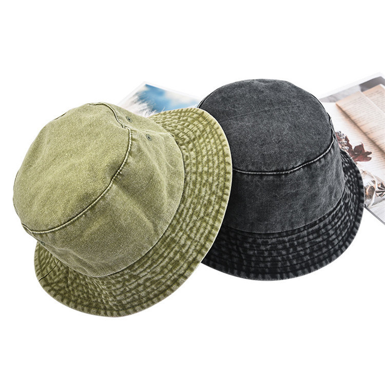Washed Cotton Canvas Denim Bucket Hat Casual Outdoor Fishing Hiking