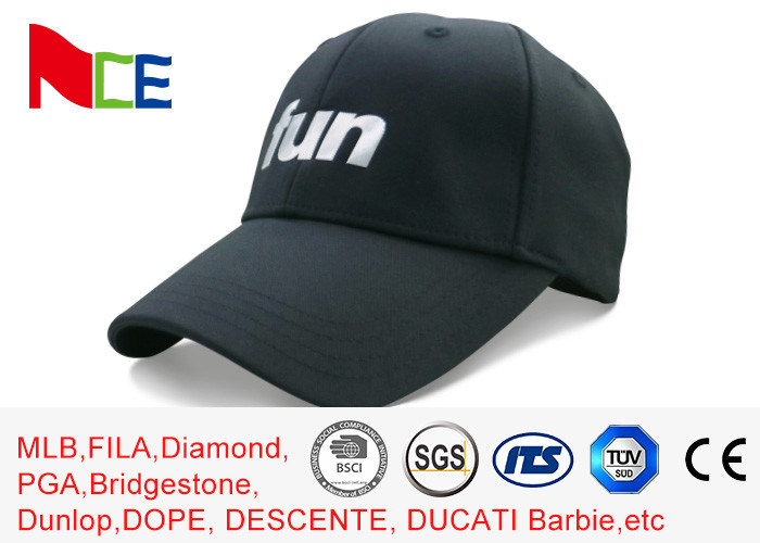 FUN 6 Panels Mens Sports Hats , Relaxed Black Cool Sports Fitted Caps