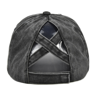 Women'S Washed Distressed Cotton Denim High Ponytail Hat Adjustable Baseball Cap