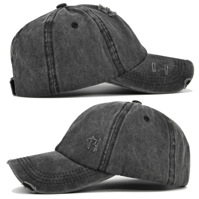 Women'S Washed Distressed Cotton Denim High Ponytail Hat Adjustable Baseball Cap