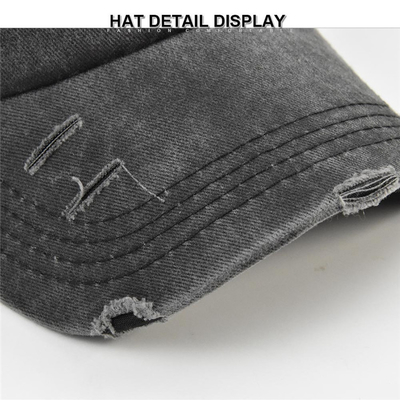 Women'S Washed Distressed Cotton Denim High Ponytail Hat Adjustable Baseball Cap