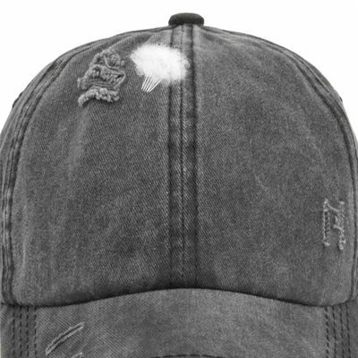 Women'S Washed Distressed Cotton Denim High Ponytail Hat Adjustable Baseball Cap