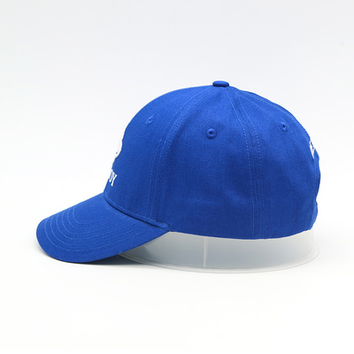 6 Panels 3D Flat Blue Embroidered Baseball Caps 100% Cotton Twill Curved Brim Hat