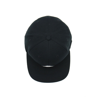 100% Cotton Flat Visor Snapback Hats Rubber Patch Black Constructed Cap