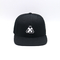 100% Cotton Flat Visor Snapback Hats Rubber Patch Black Constructed Cap