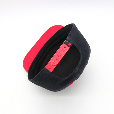 Hip Pop Flat Brim Snapback Hat 3D Embroidered Black And Red