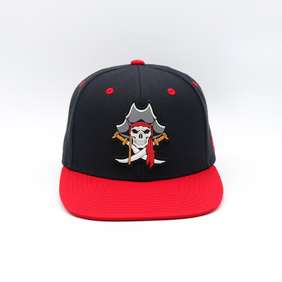 Hip Pop Flat Brim Snapback Hat 3D Embroidered Black And Red