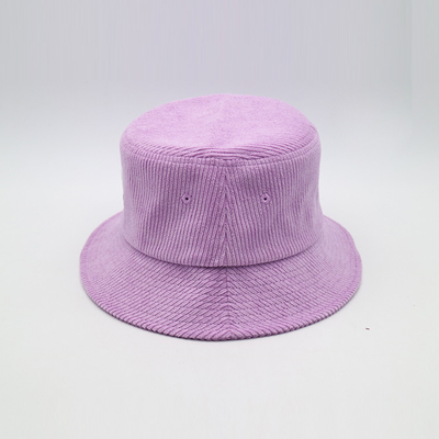 Purple Fisherman Bucket Hat Woven Patch 100% Corduroy Women'S Cap