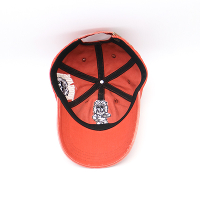 Six Panel Embroidered Baseball Caps Washed 62CM Orange Color