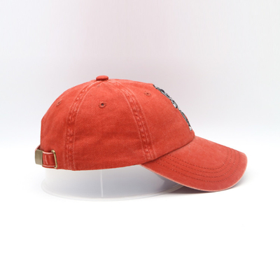 Six Panel Embroidered Baseball Caps Washed 62CM Orange Color