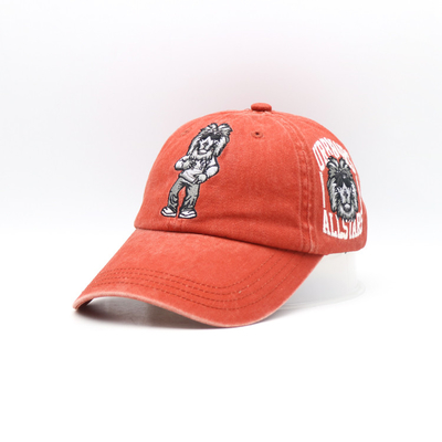 Six Panel Embroidered Baseball Caps Washed 62CM Orange Color