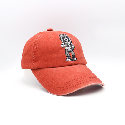 Six Panel Embroidered Baseball Caps Washed 62CM Orange Color