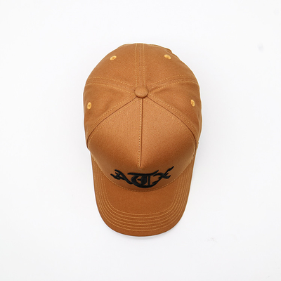 3D Embroidered Letter Pattern Baseball Cap Yellow Brown 100% Cotton Twill Constructed Hat