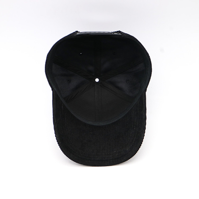 100% Corduroy Black Flat Embroidered Baseball Caps Plastic Back Closure