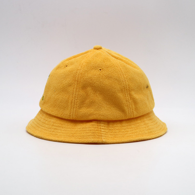 Flat Embroidery Unisex Bucket Hat Yellow Cotton Fishing Hat