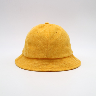 Flat Embroidery Unisex Bucket Hat Yellow Cotton Fishing Hat