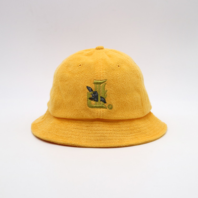 Flat Embroidery Unisex Bucket Hat Yellow Cotton Fishing Hat