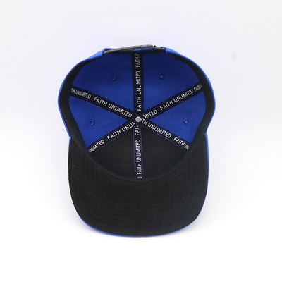 Adult Flat Brim Snapback Hats Plastic Closure 6 Panels Blue Color
